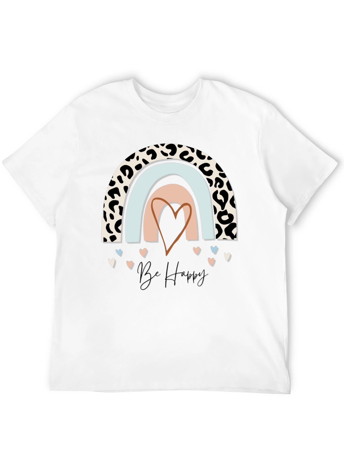 Be Happy Rainbow Leopard Print T-Shirt