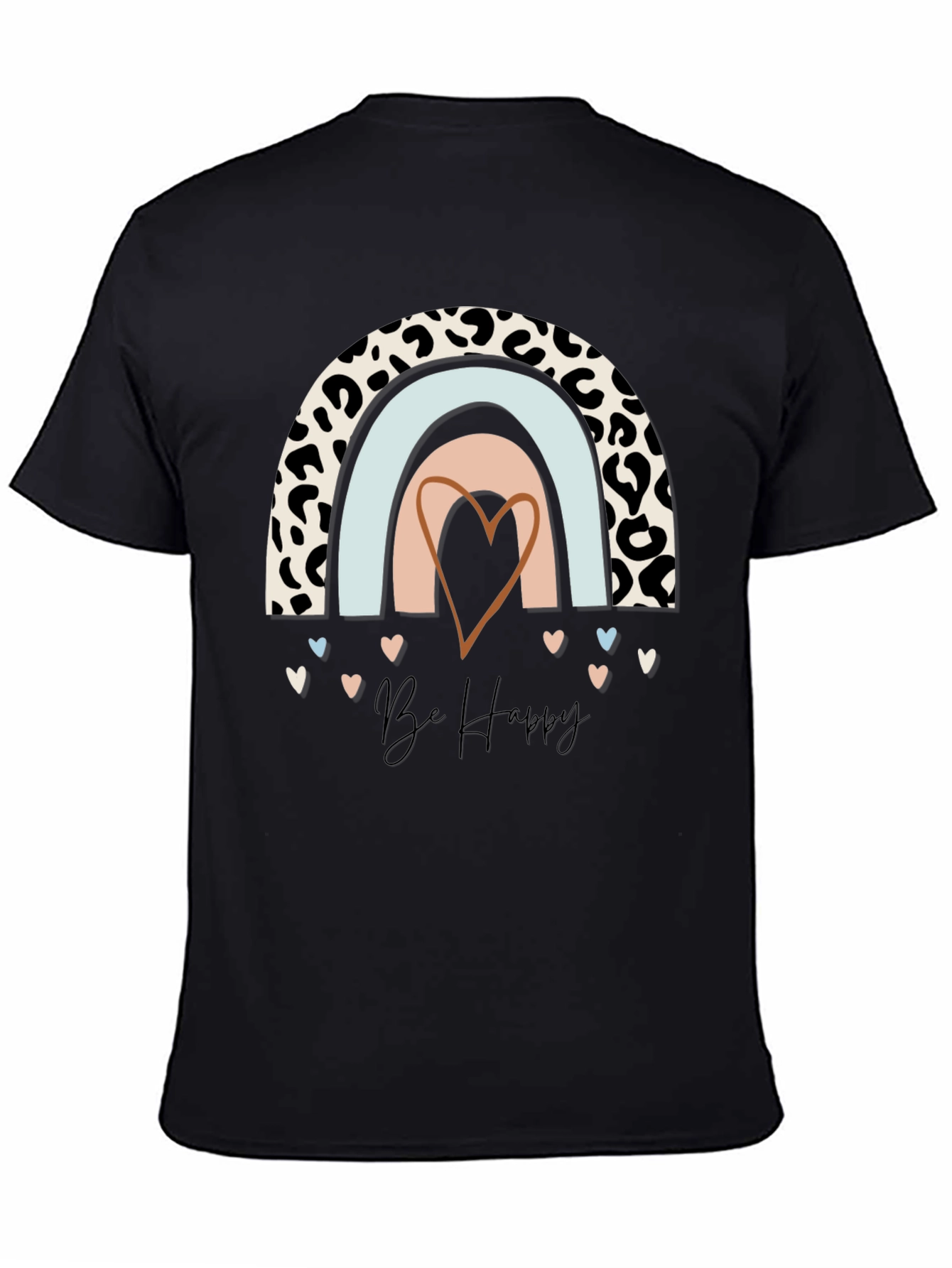 Be Happy Rainbow Leopard Print T-Shirt