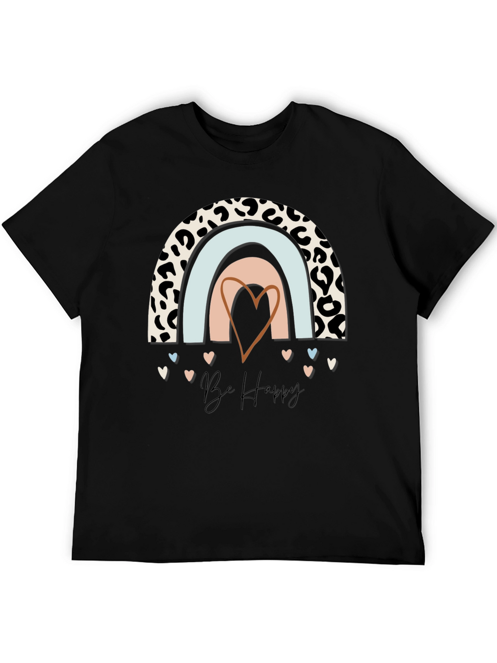 Be Happy Rainbow Leopard Print T-Shirt