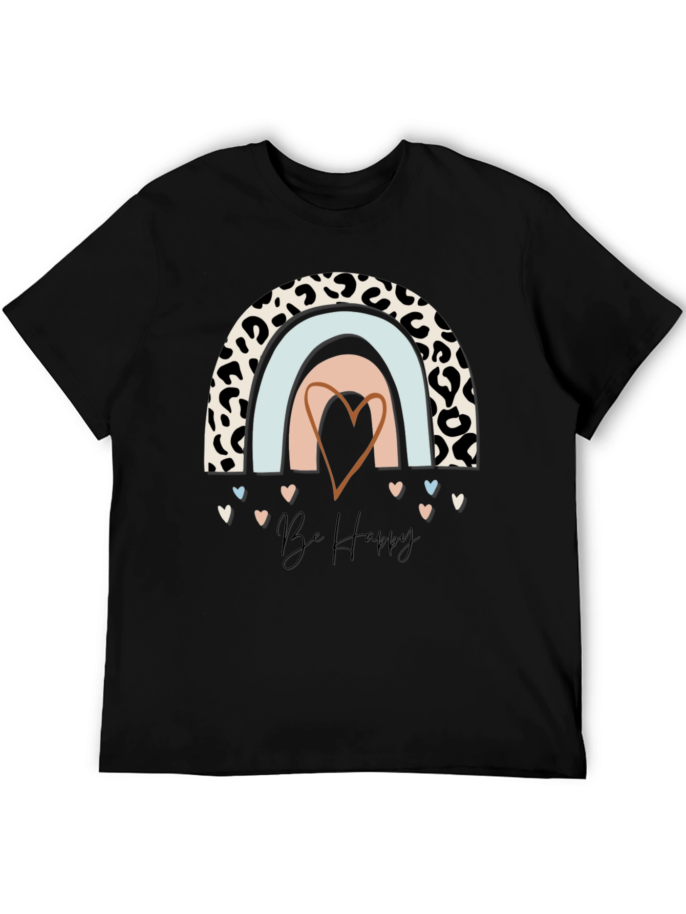Be Happy Rainbow Leopard Print T-Shirt
