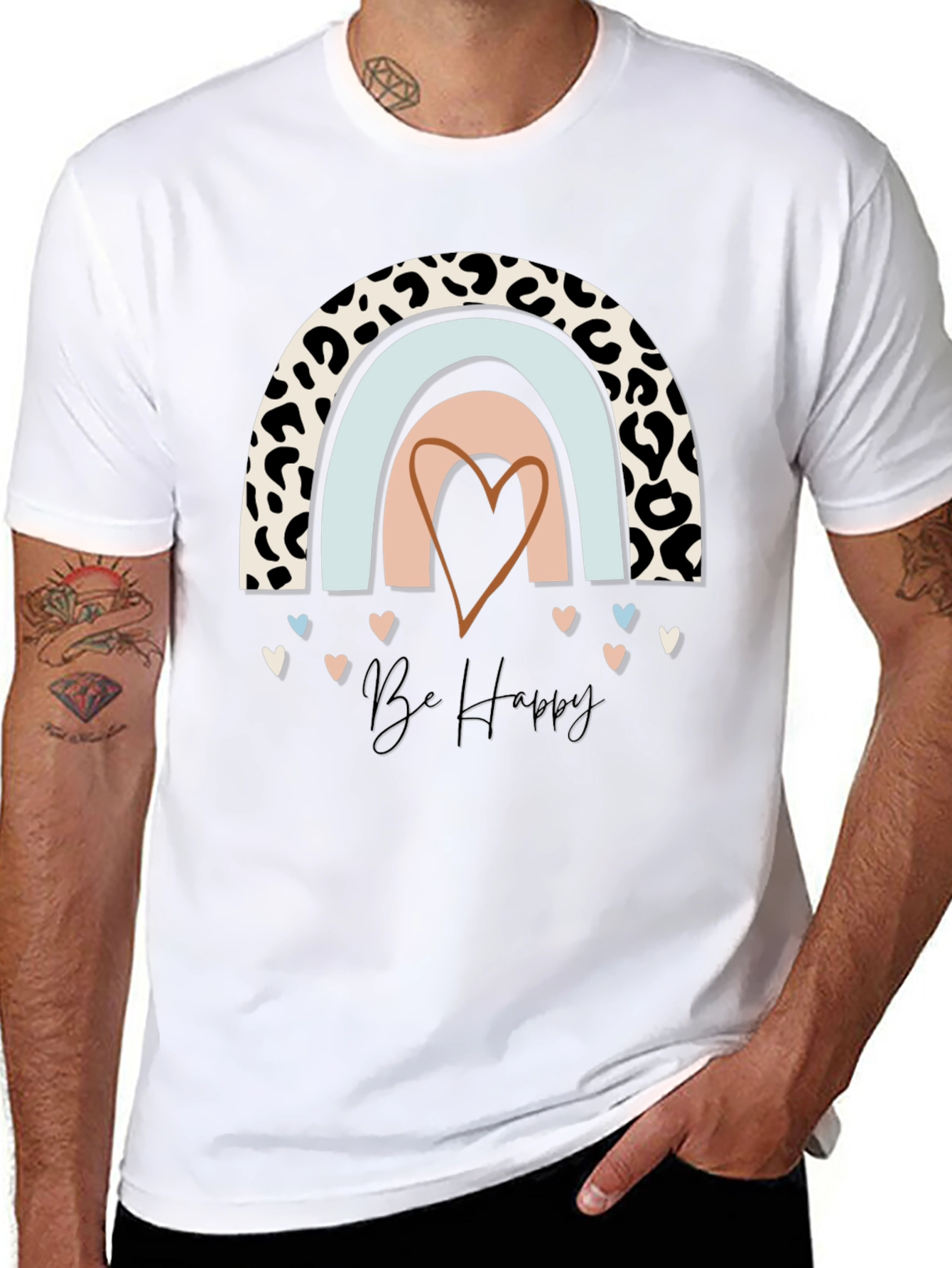 Be Happy Rainbow Leopard Print T-Shirt