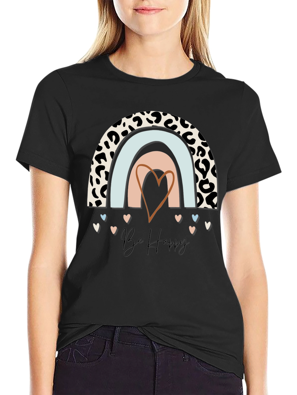 Be Happy Rainbow Leopard Print T-Shirt