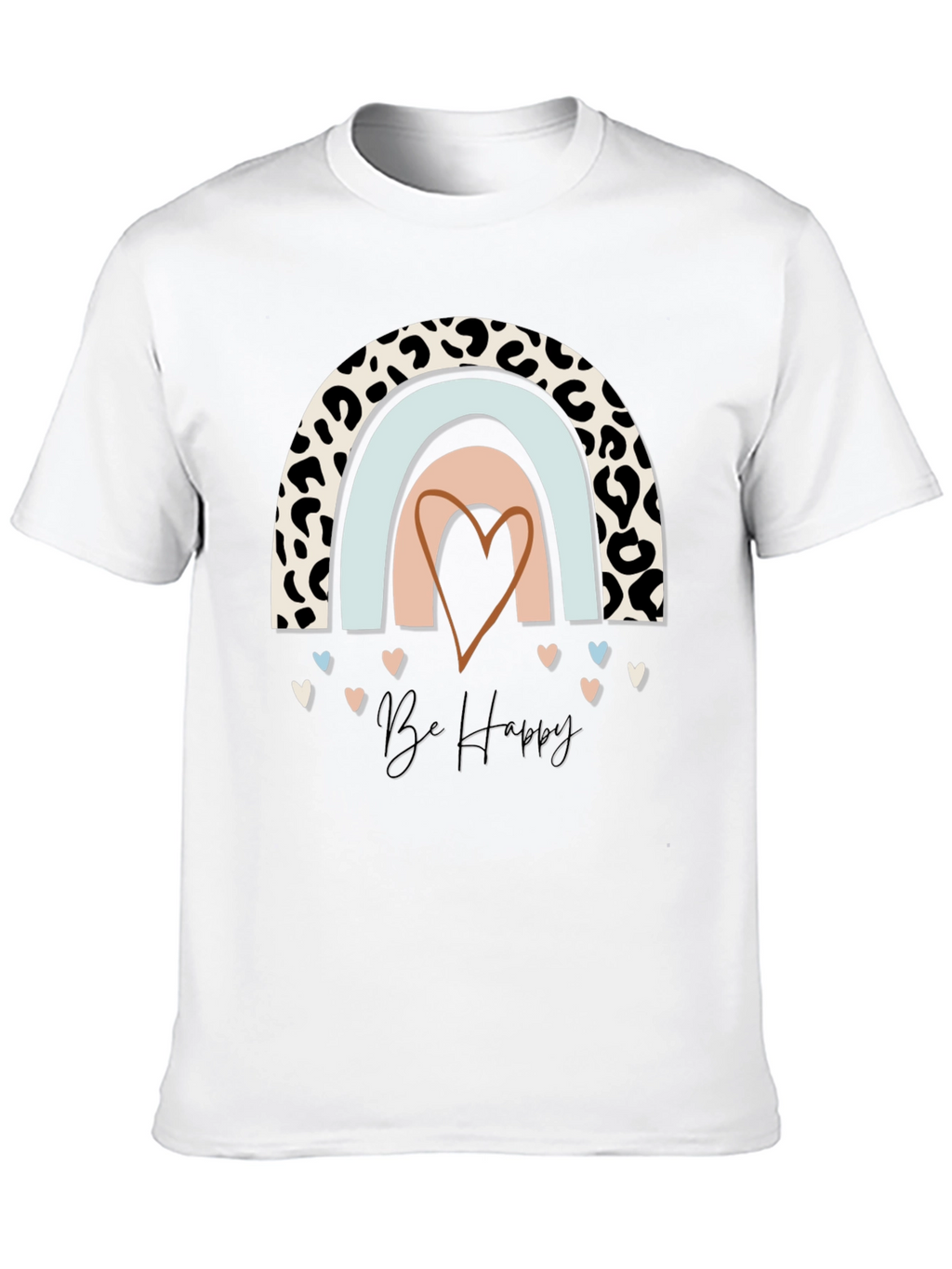 Be Happy Rainbow Leopard Print T-Shirt