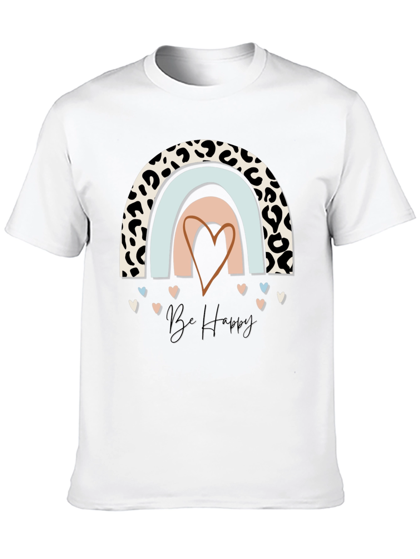 Be Happy Rainbow Leopard Print T-Shirt