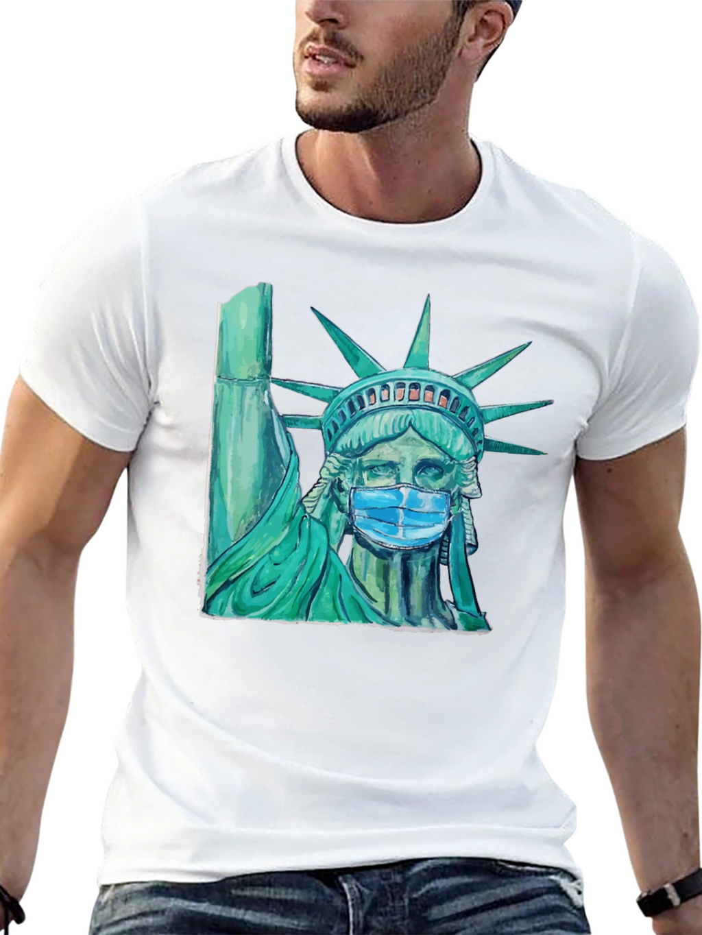Statue of Liberty Mask Graphic T-Shirt
