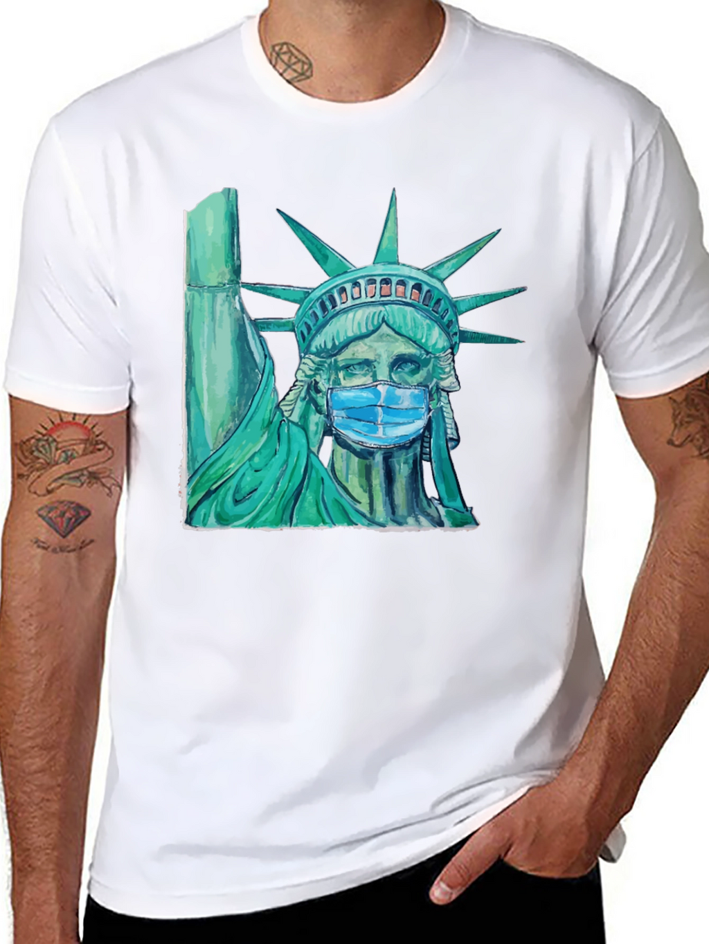 Statue of Liberty Mask Graphic T-Shirt