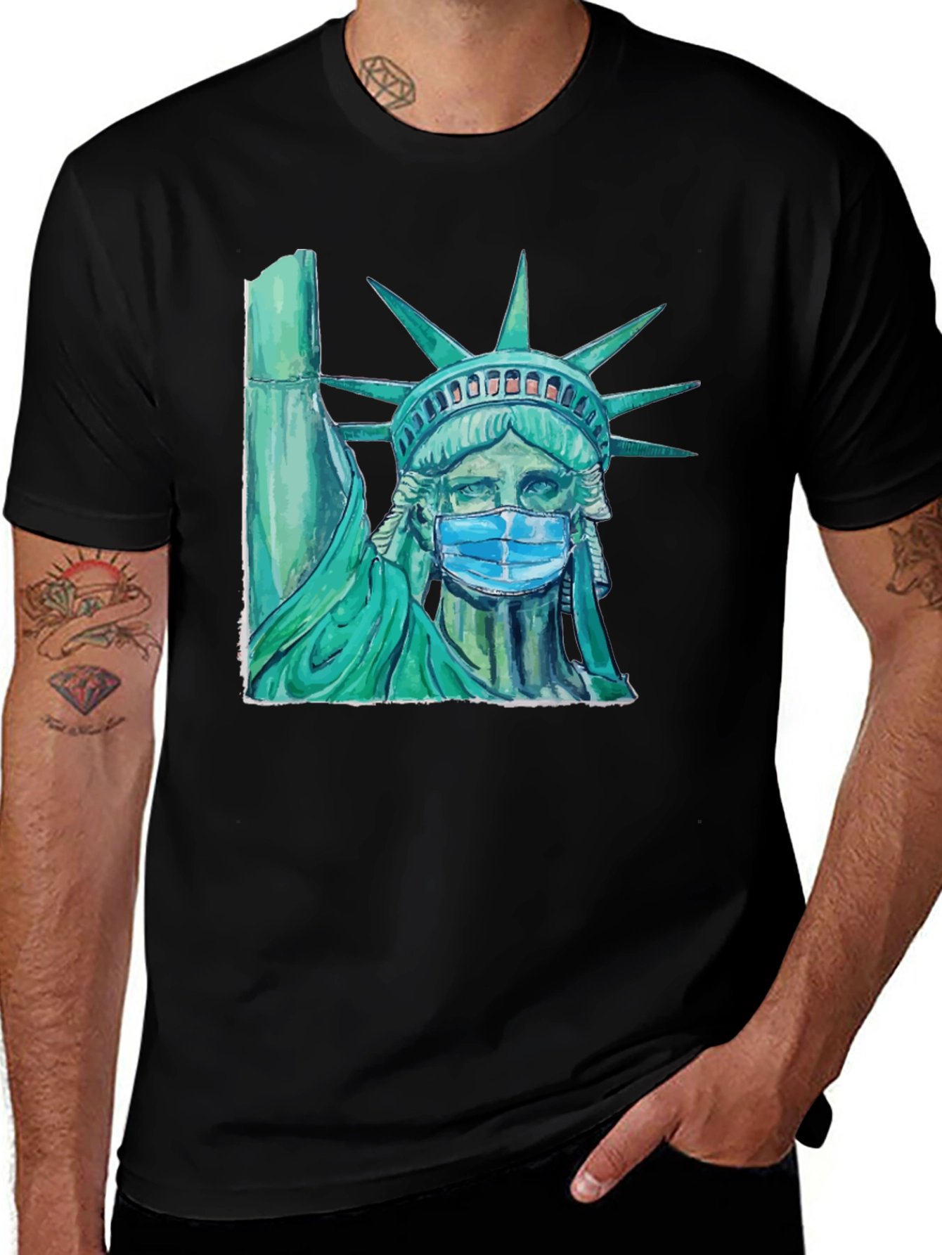 Statue of Liberty Mask Graphic T-Shirt