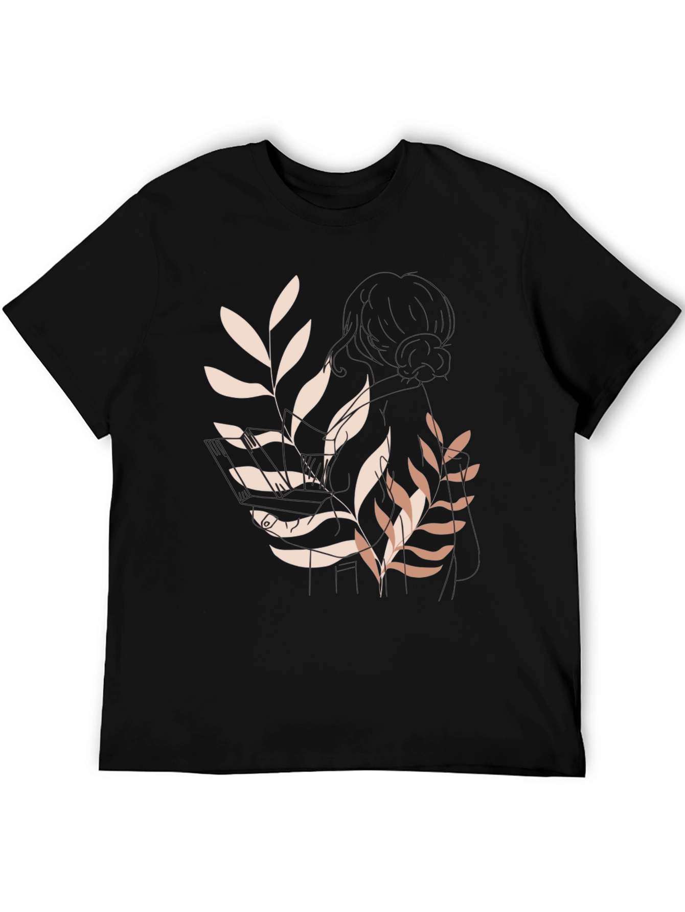 Botanical Print Black Casual Tee