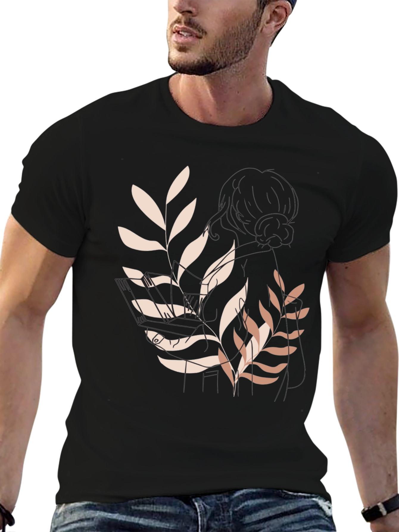 Botanical Print Black Casual Tee