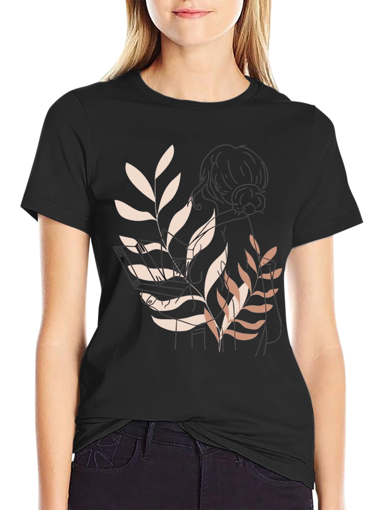 Botanical Print Black Casual Tee