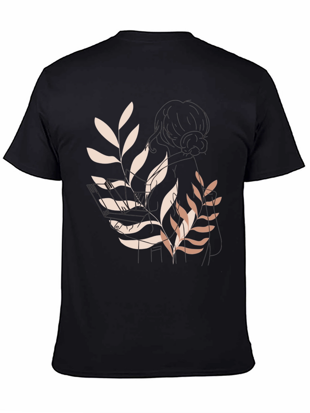 Botanical Print Black Casual Tee