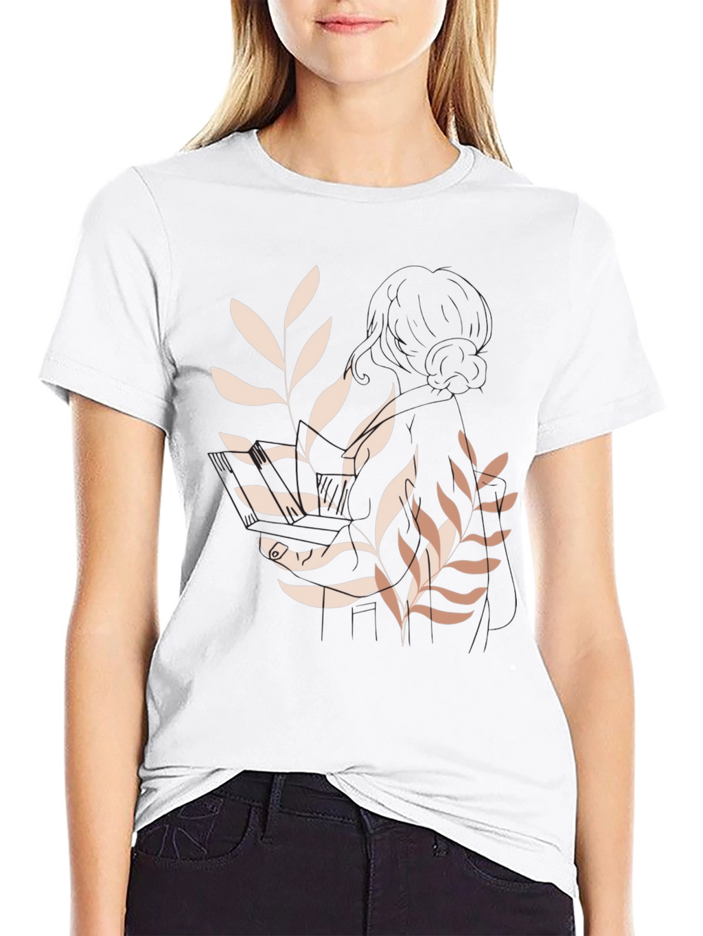 Botanical Print Black Casual Tee