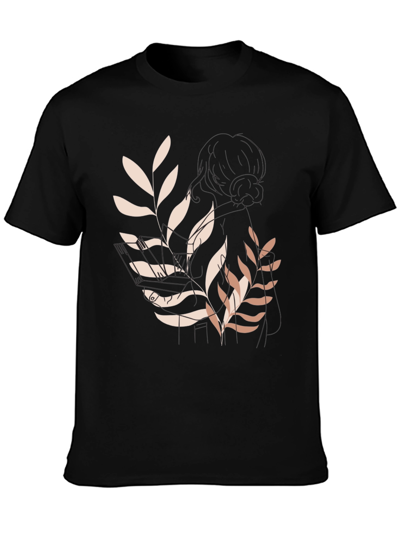 Botanical Print Black Casual Tee