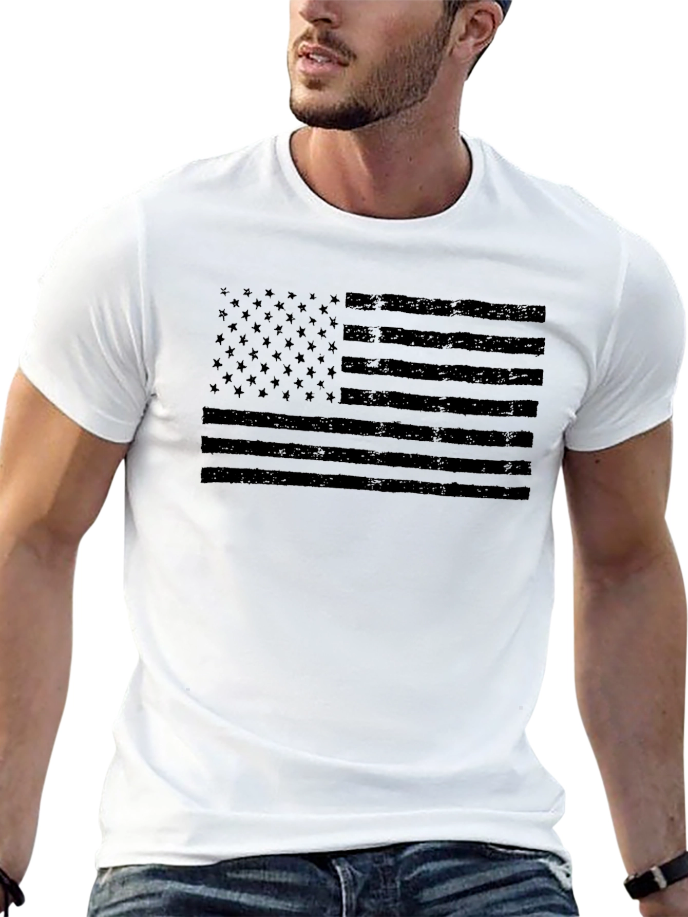 Mens Black American Flag Graphic Tee