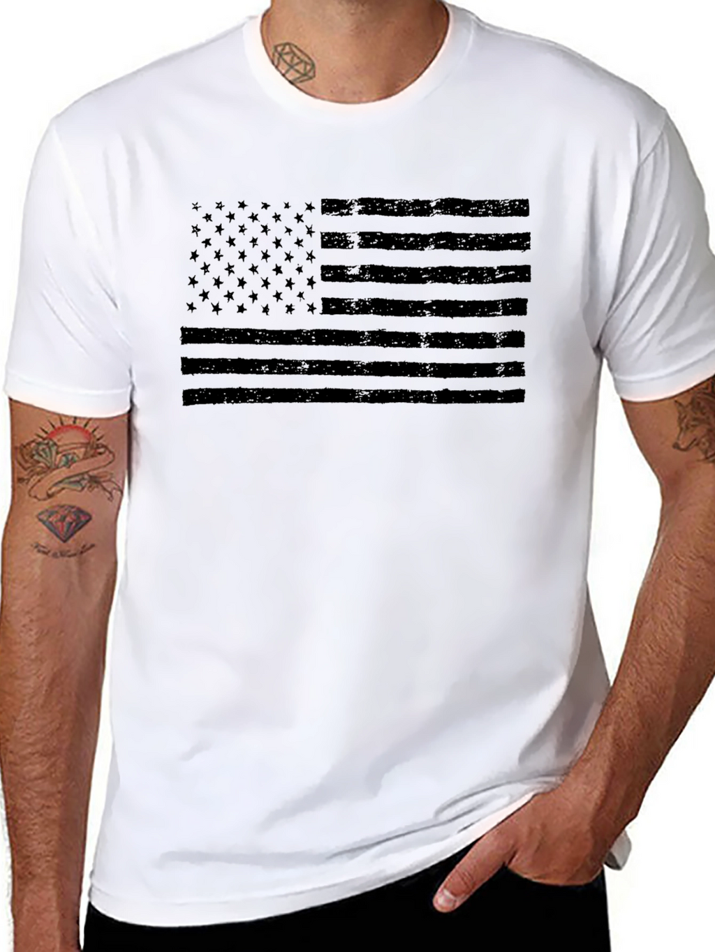 Mens Black American Flag Graphic Tee