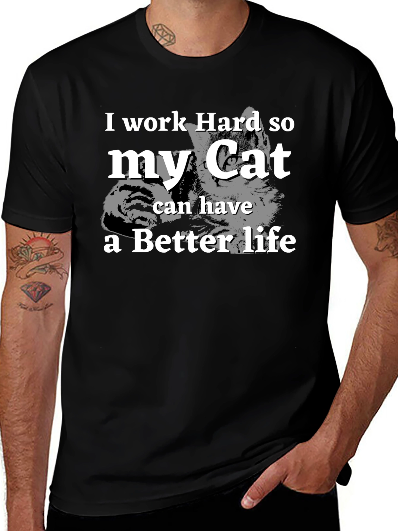 I Work Hard For My Cat Funny Graphic T-Shirt