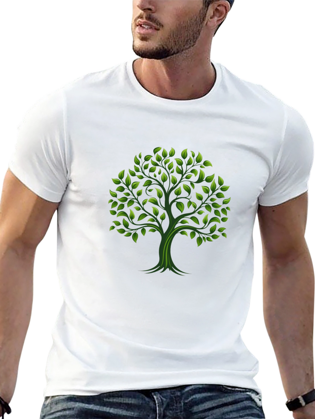 Green Tree Graphic Black T-Shirt