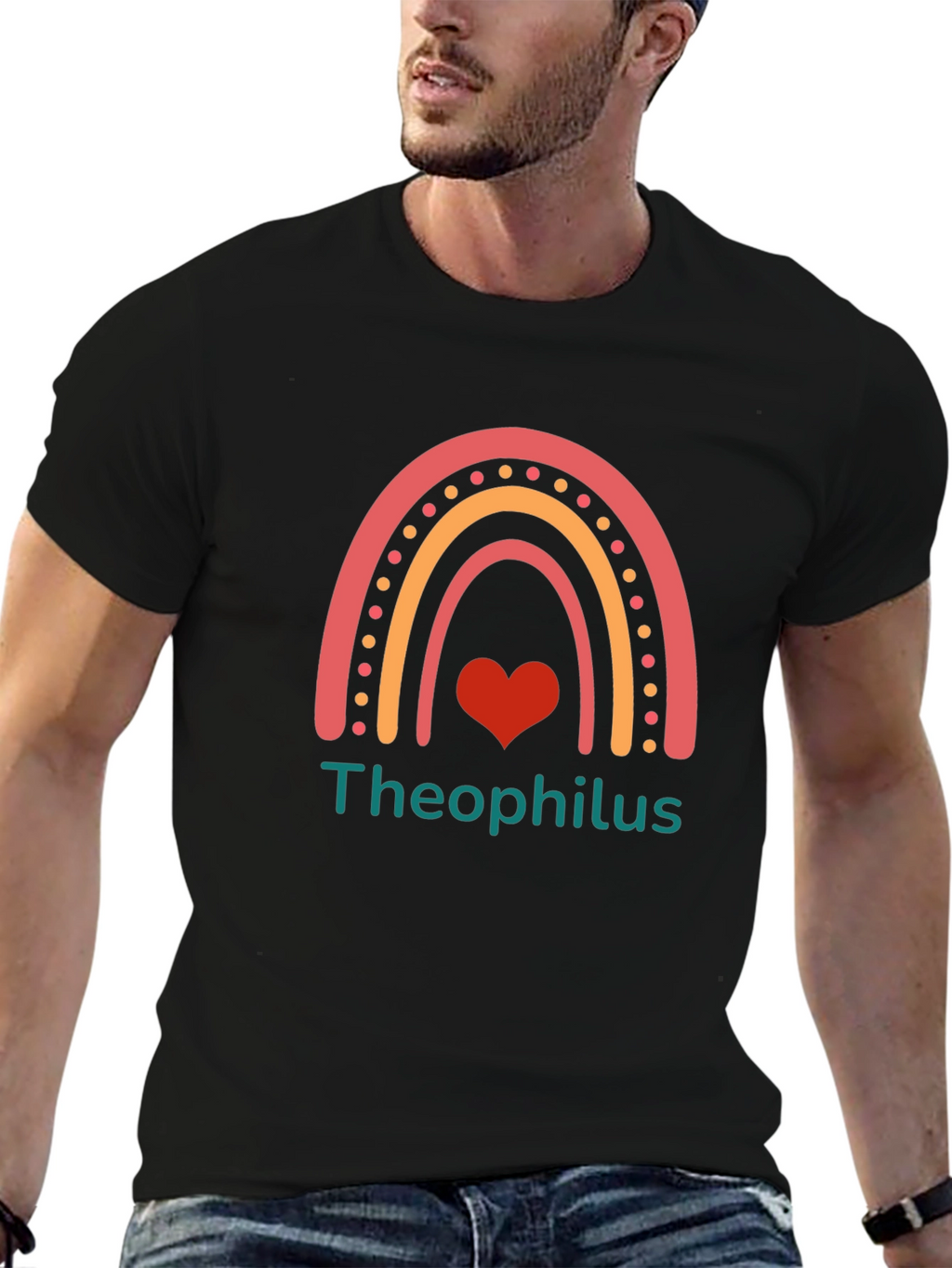 Theophilus Rainbow Heart Graphic Tee - Black