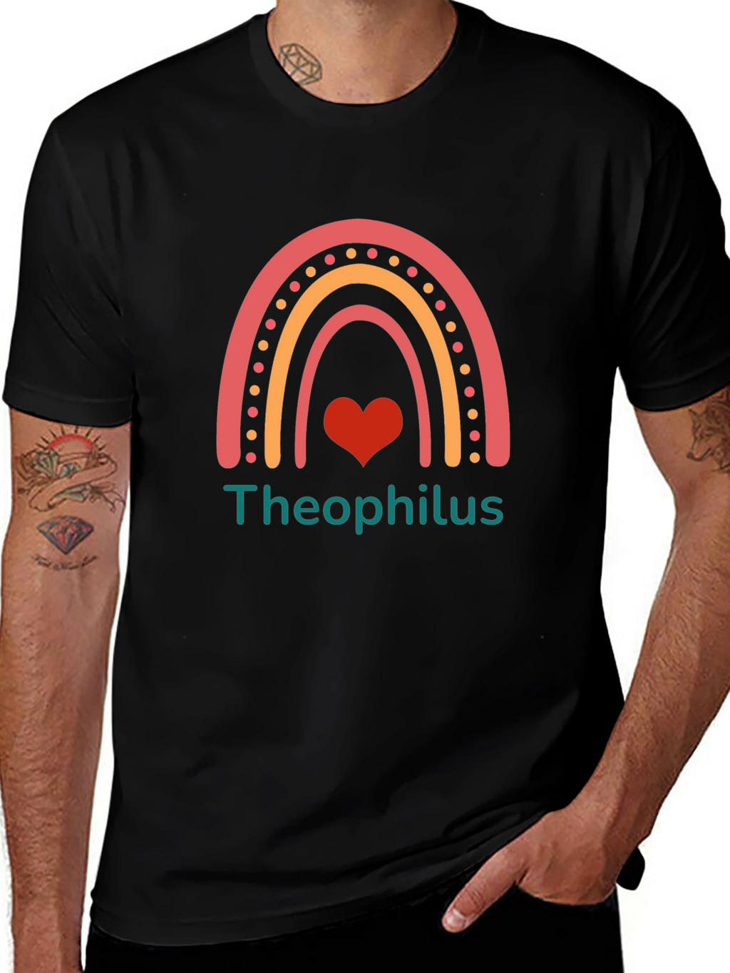 Theophilus Rainbow Heart Graphic Tee - Black