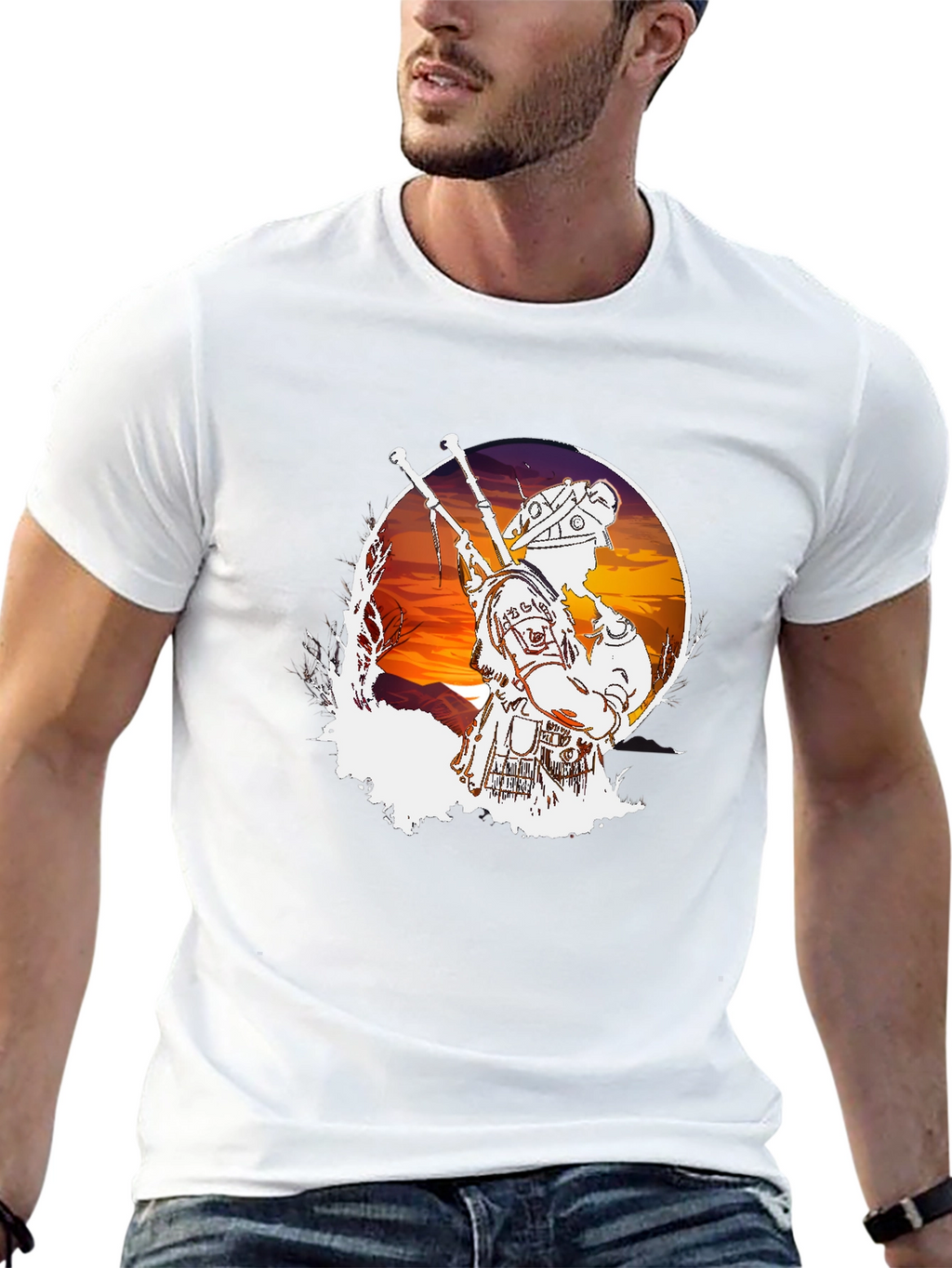 Bagpiper Sunset Graphic Tee - Cool Musician T-Shirt