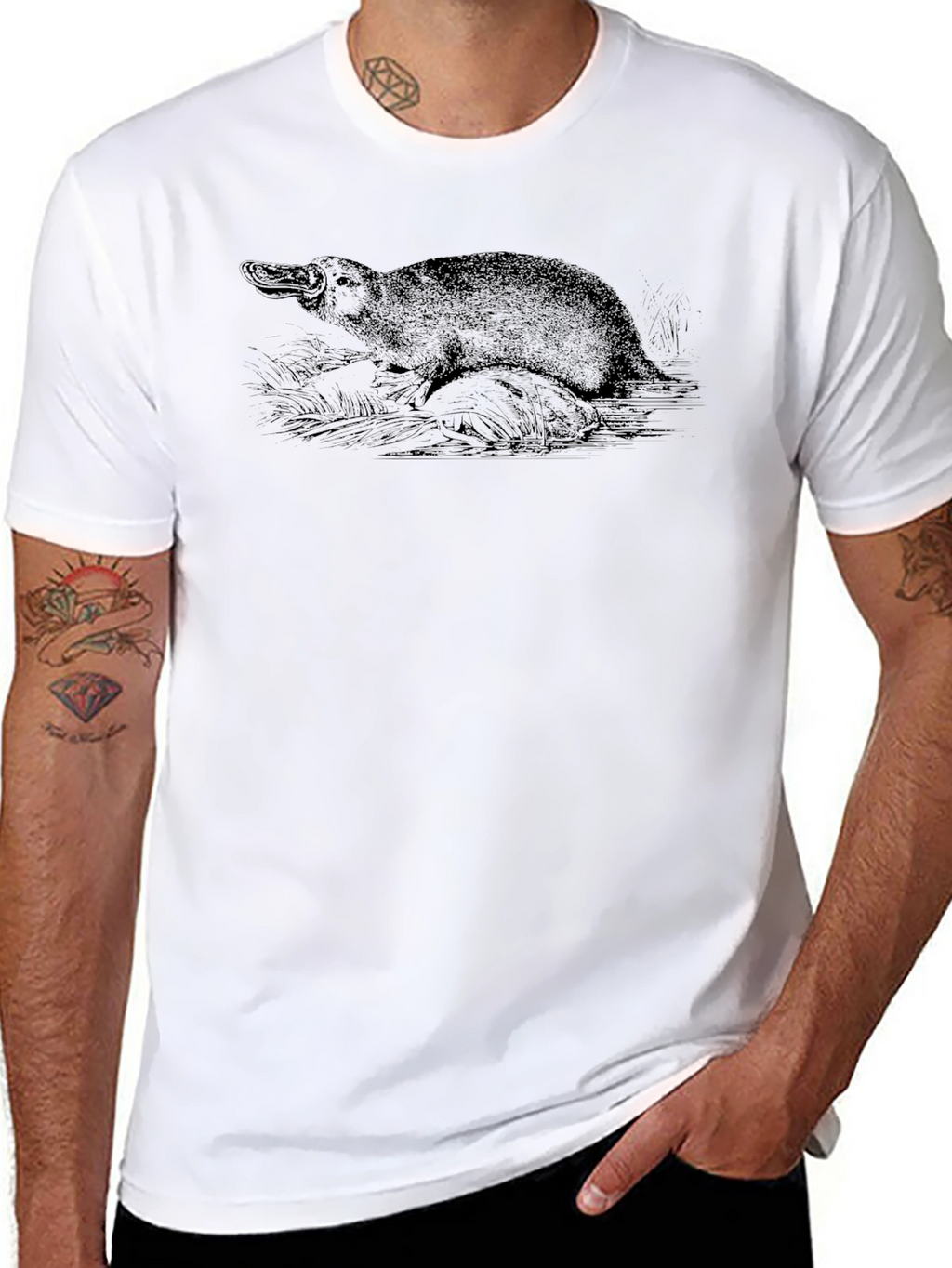 Black T-Shirt with Platypus Print