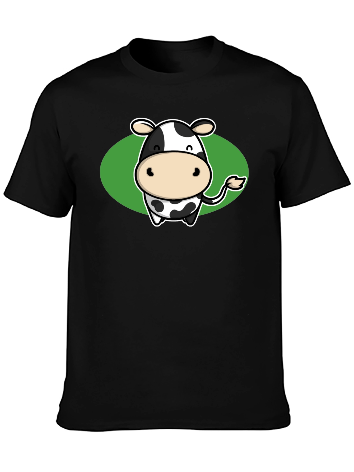 Cute Cow Graphic Tee - Black Cotton T-Shirt