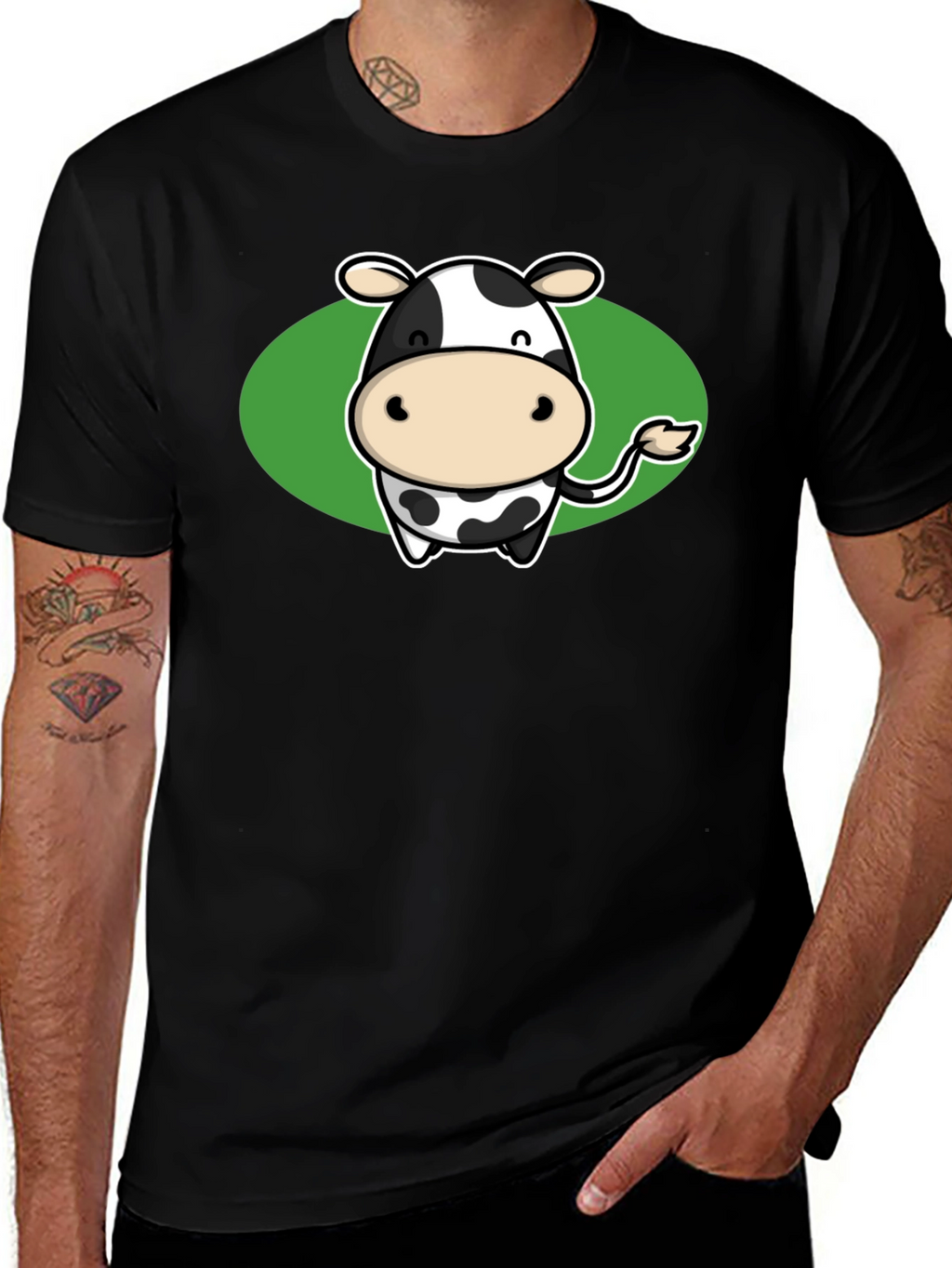 Cute Cow Graphic Tee - Black Cotton T-Shirt