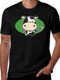 Cute Cow Graphic Tee - Black Cotton T-Shirt
