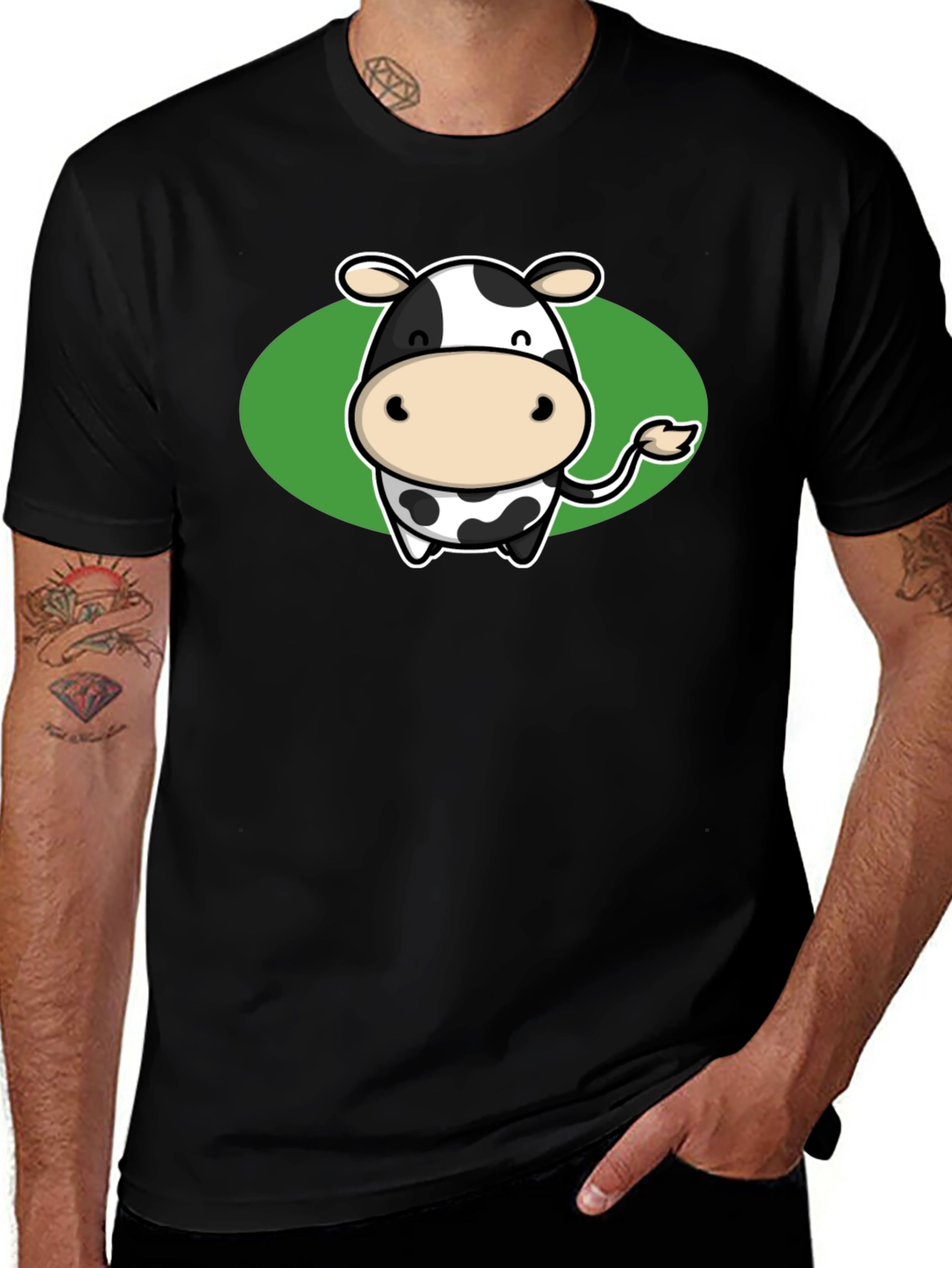 Cute Cow Graphic Tee - Black Cotton T-Shirt