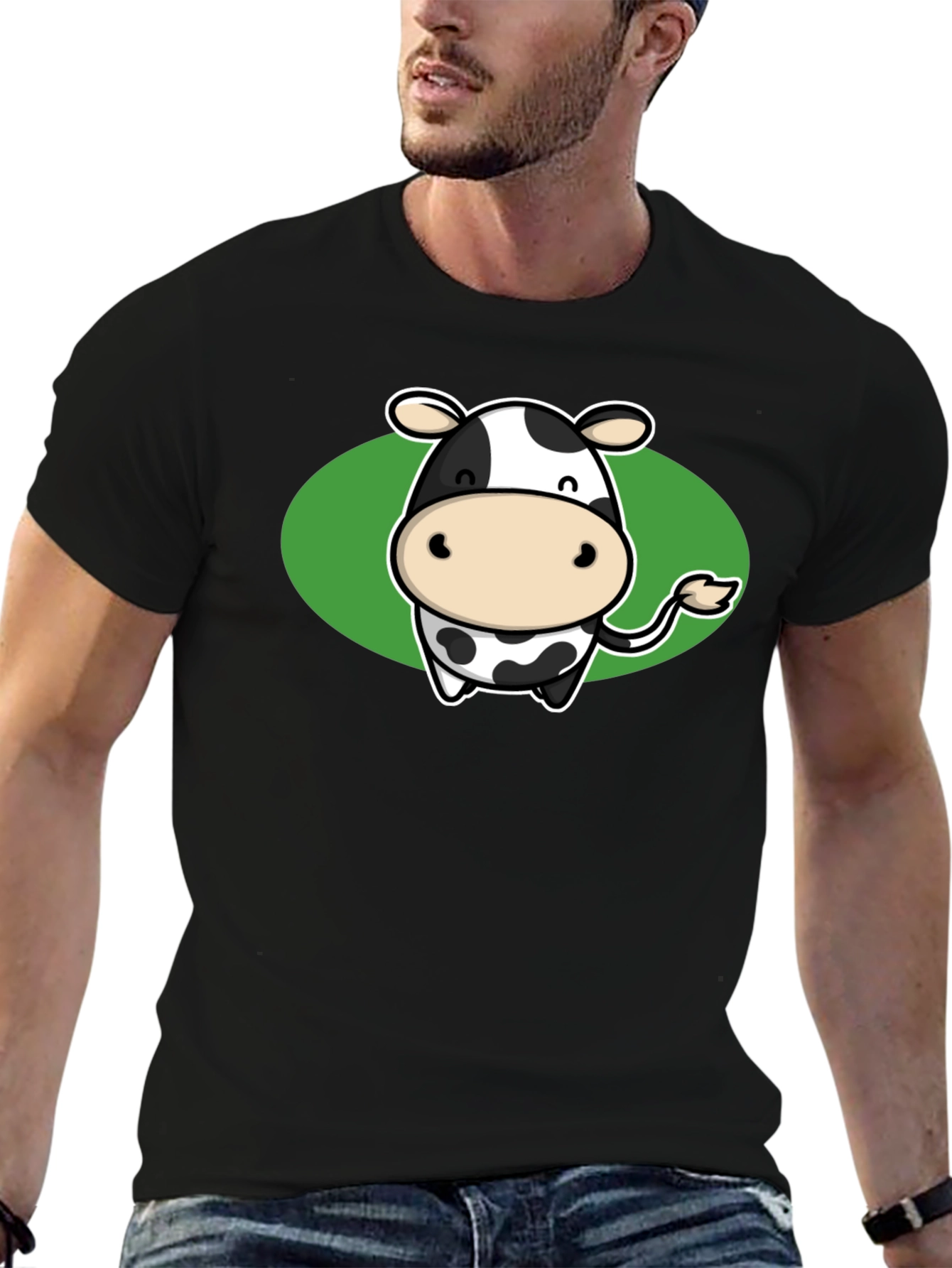 Cute Cow Graphic Tee - Black Cotton T-Shirt