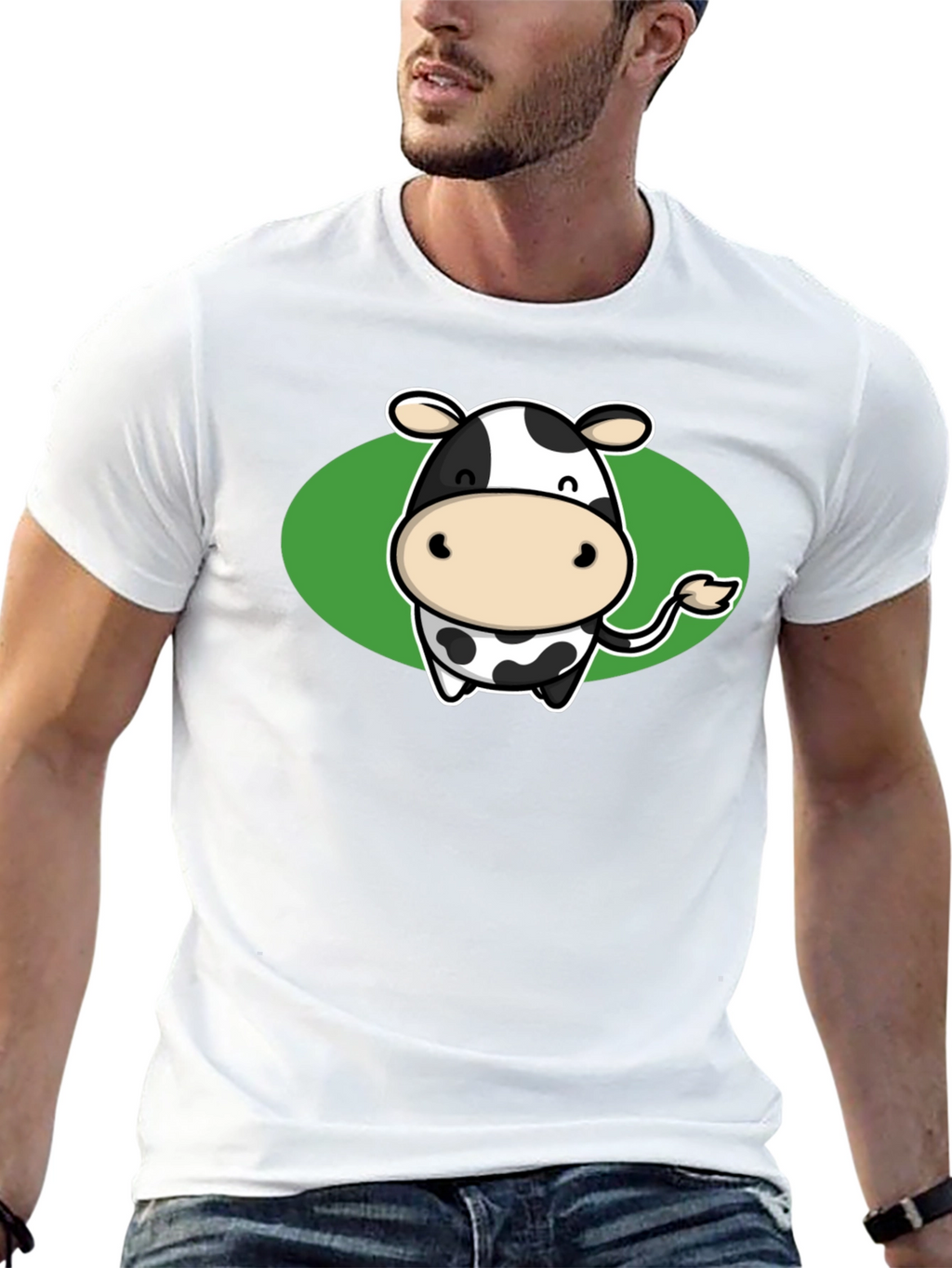 Cute Cow Graphic Tee - Black Cotton T-Shirt