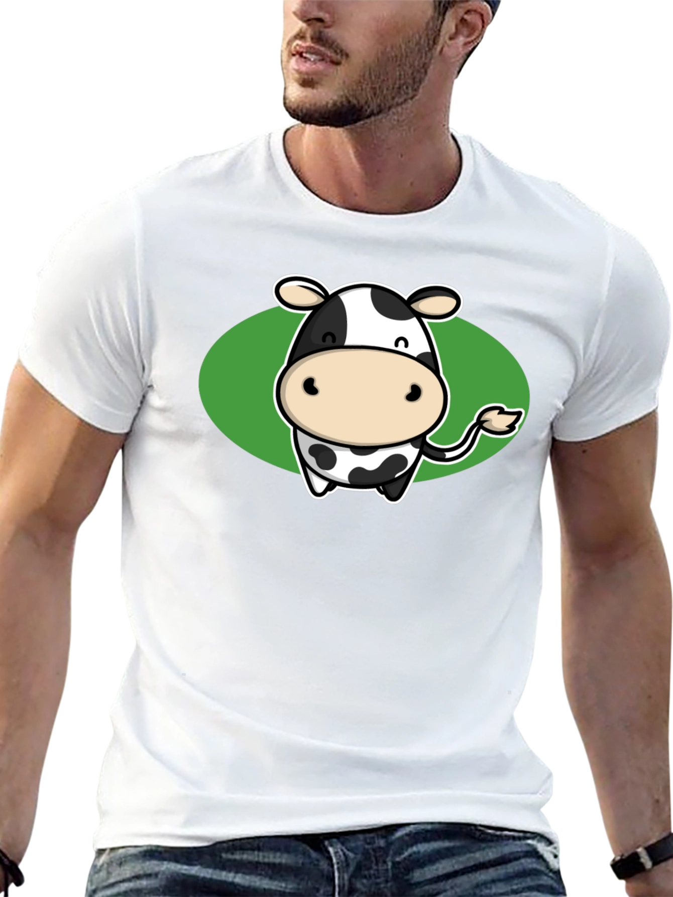 Cute Cow Graphic Tee - Black Cotton T-Shirt