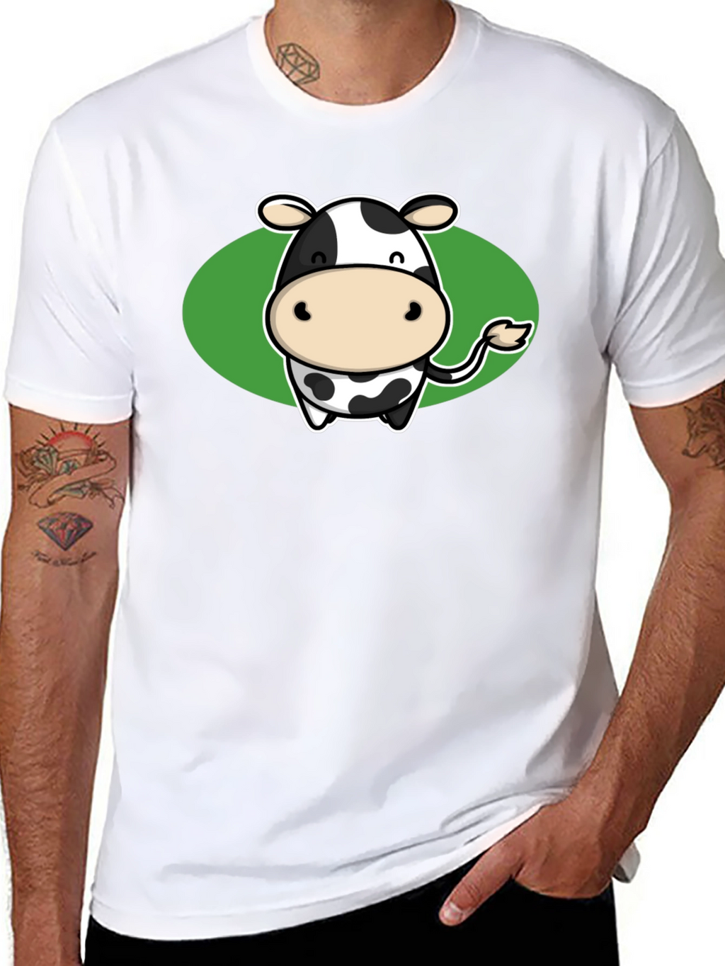 Cute Cow Graphic Tee - Black Cotton T-Shirt
