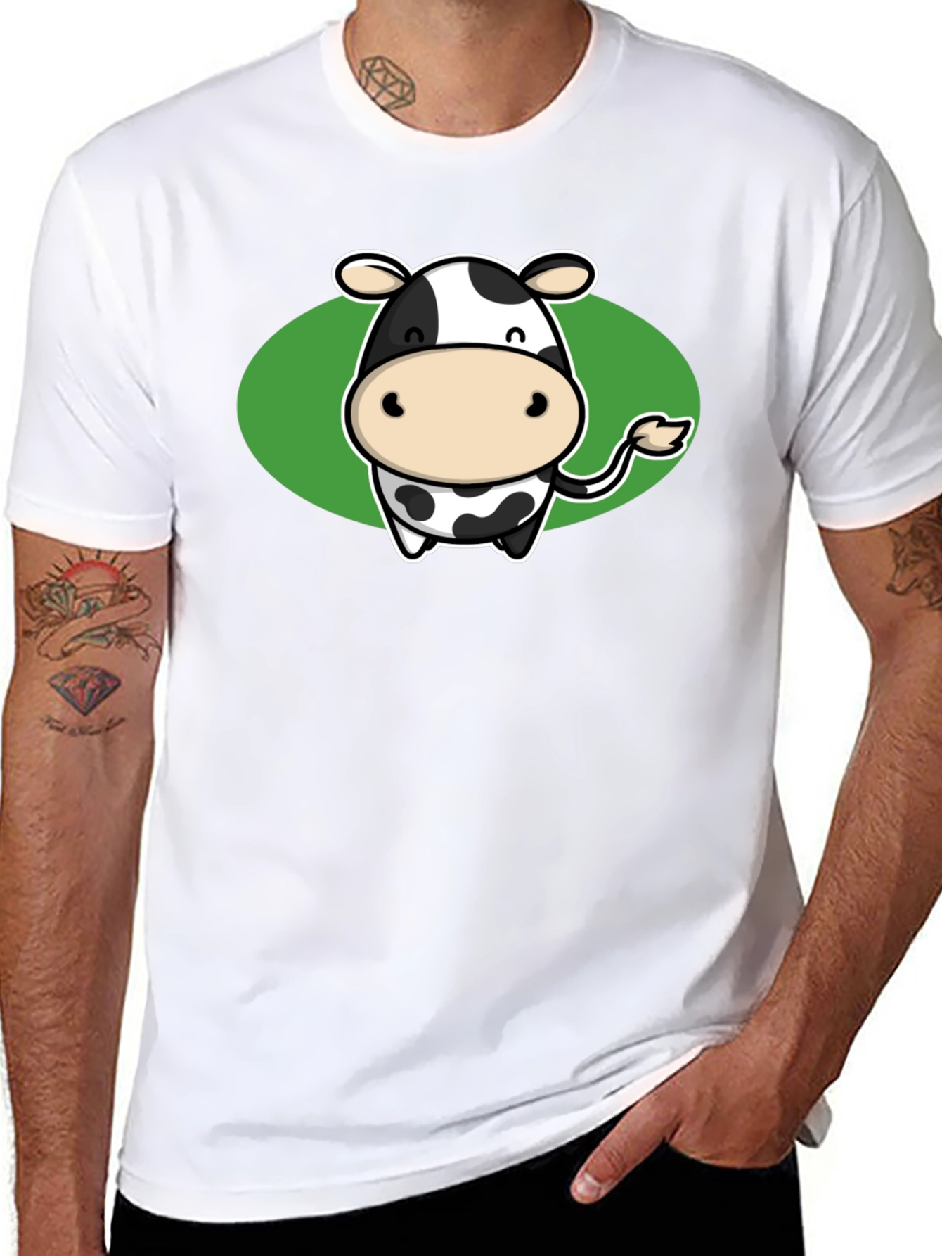 Cute Cow Graphic Tee - Black Cotton T-Shirt
