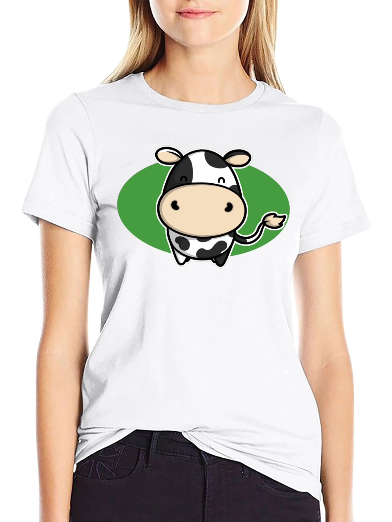 Cute Cow Graphic Tee - Black Cotton T-Shirt