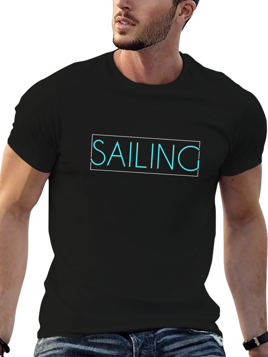 Sailing Graphic Tee - Black Cotton Comfort Fit