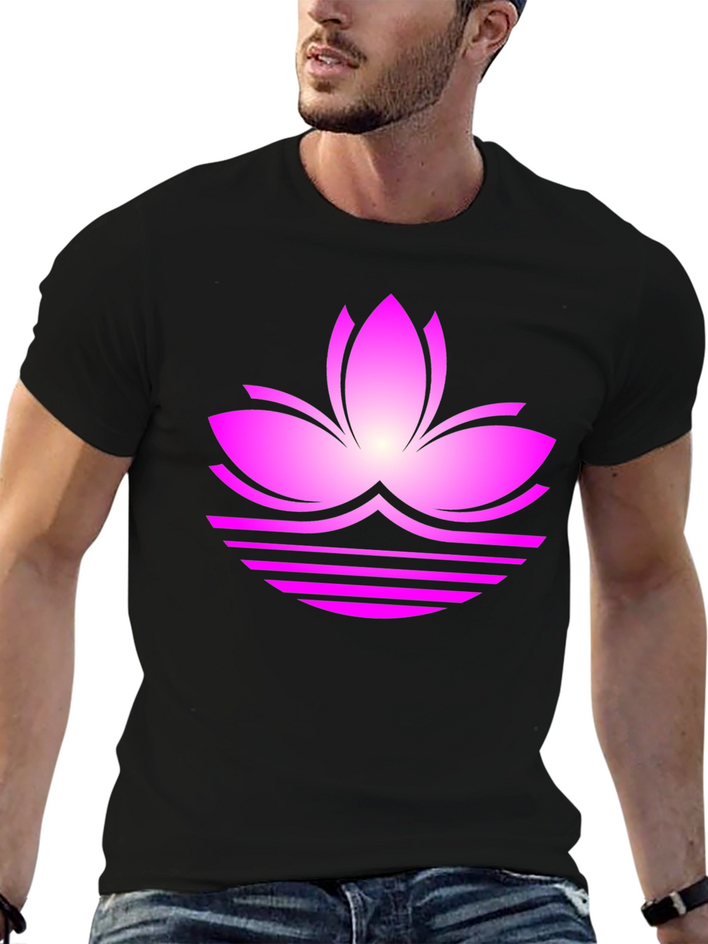 Lotus Flower Graphic Tee - Black Casual T-Shirt