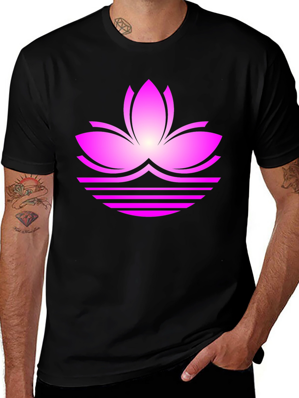 Lotus Flower Graphic Tee - Black Casual T-Shirt
