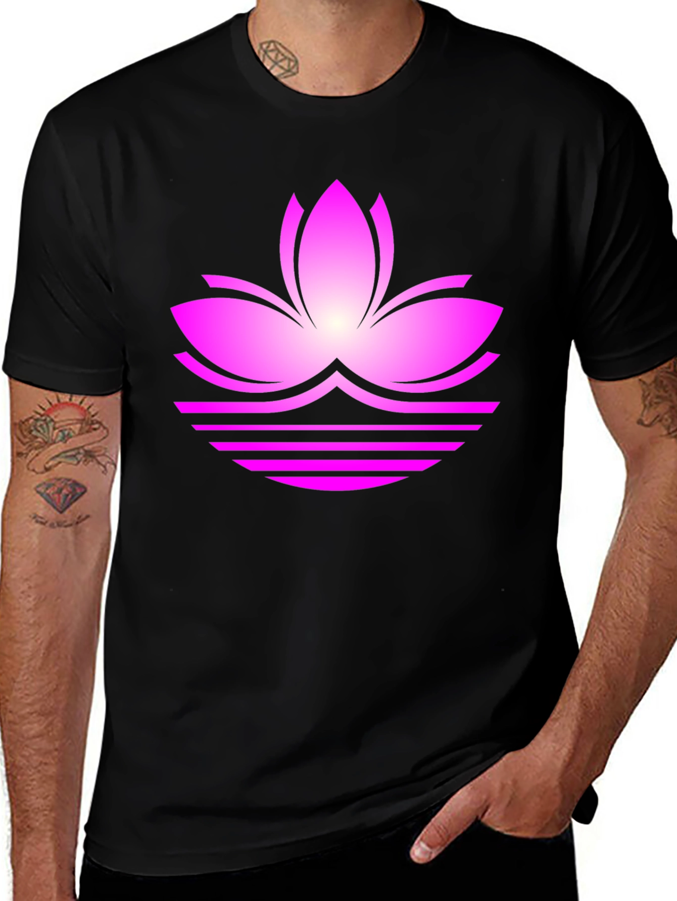 Lotus Flower Graphic Tee - Black Casual T-Shirt