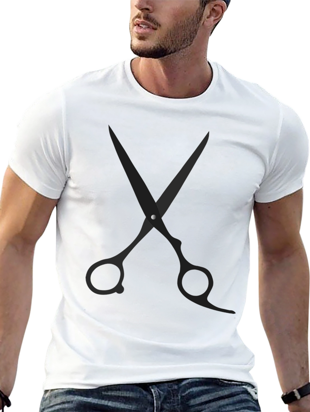 Barber Scissors Graphic Tee - Black Cotton Blend