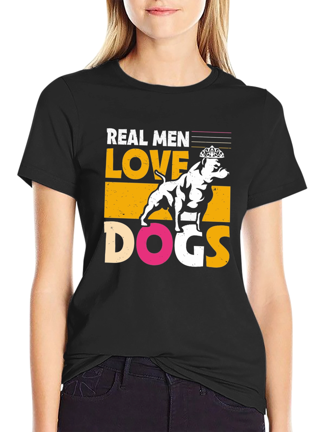 Real Men Love Dogs Graphic T-Shirt - Black