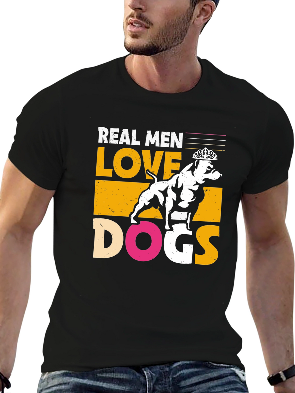 Real Men Love Dogs Graphic T-Shirt - Black