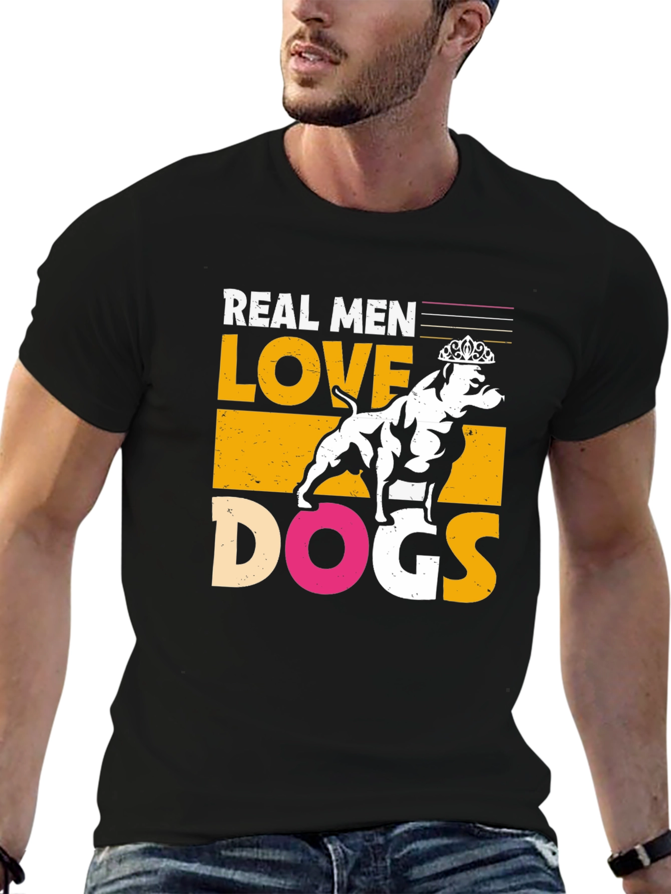 Real Men Love Dogs Graphic T-Shirt - Black
