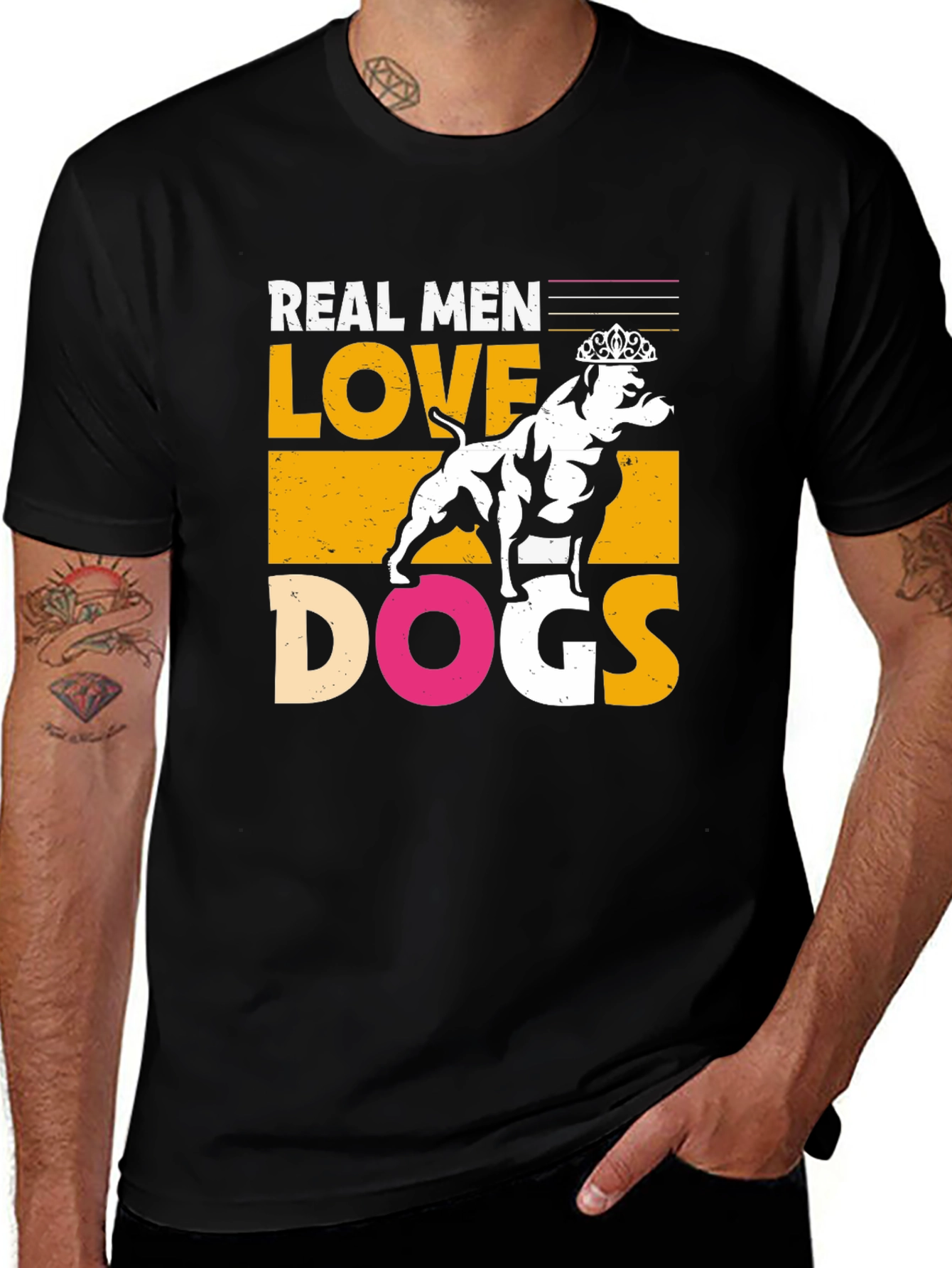 Real Men Love Dogs Graphic T-Shirt - Black
