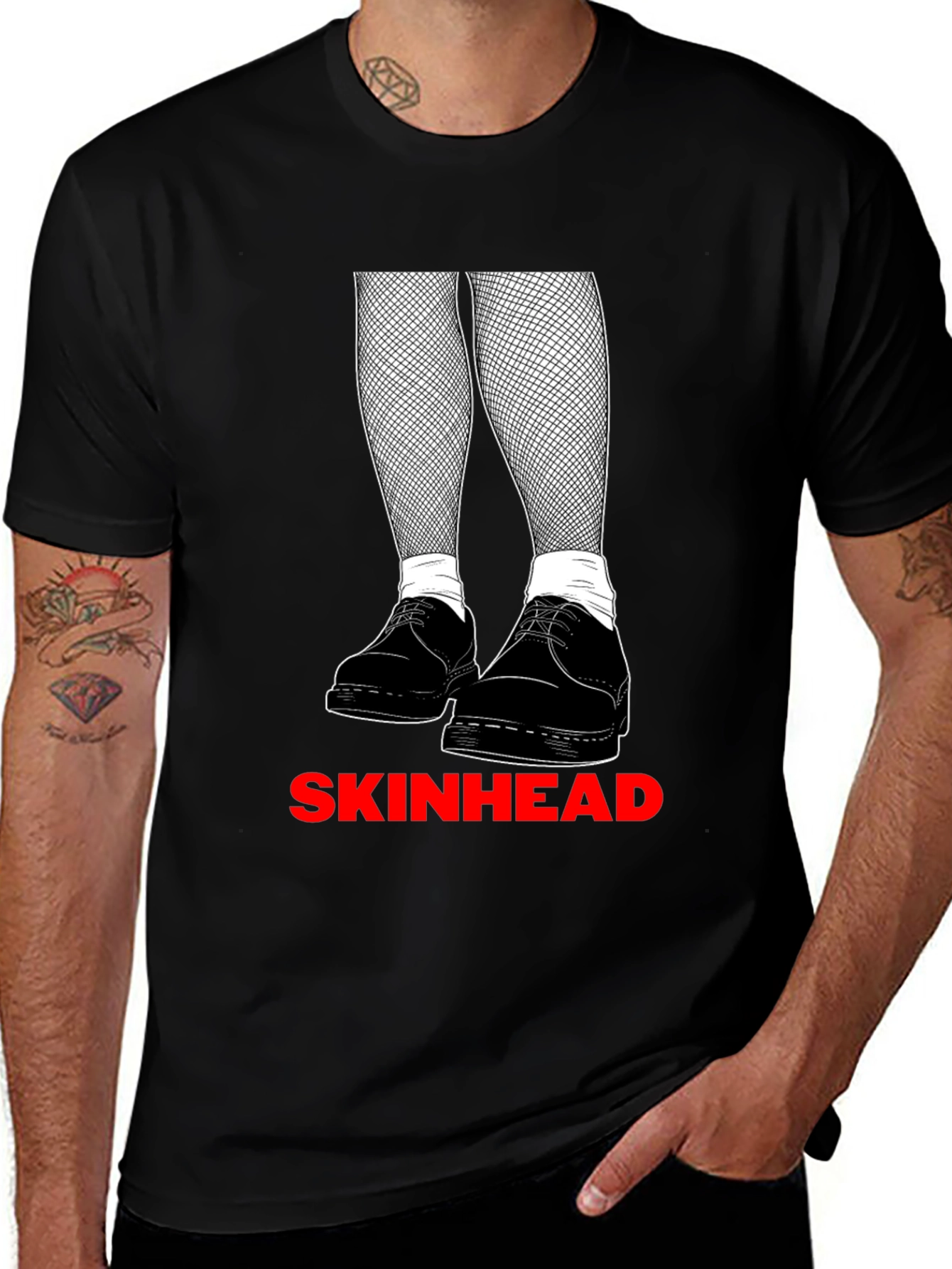 Skinhead Graphic Tee - Black Crew Neck T-Shirt