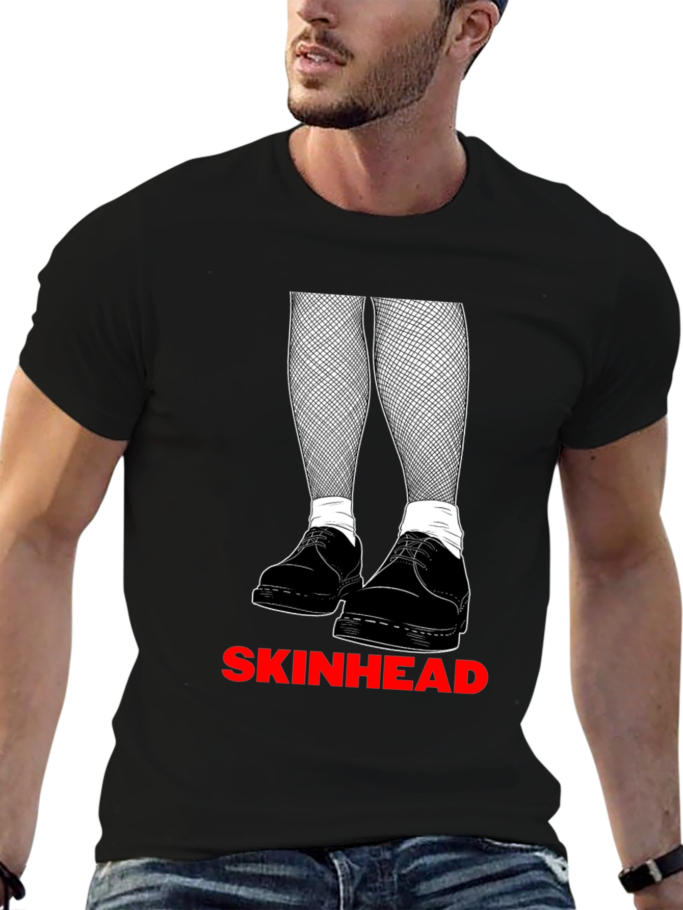 Skinhead Graphic Tee - Black Crew Neck T-Shirt