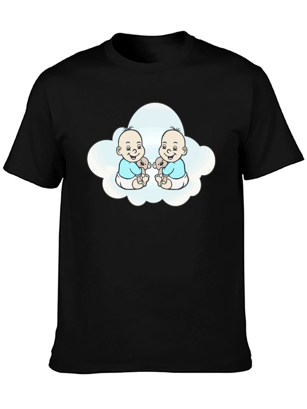 Cute Twin Babies in Cloud Black T-Shirt