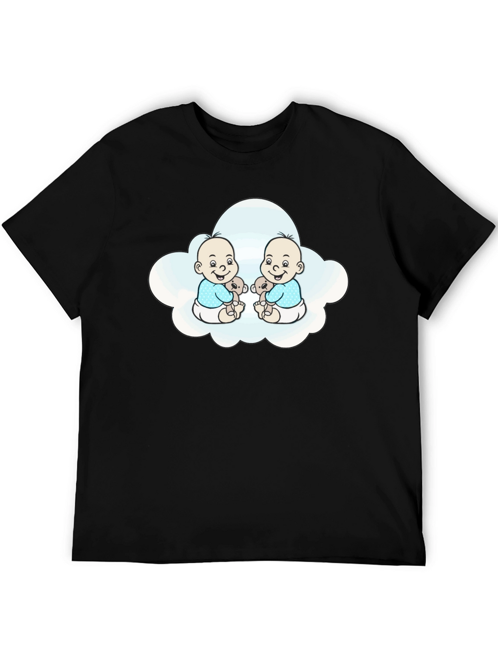Cute Twin Babies in Cloud Black T-Shirt
