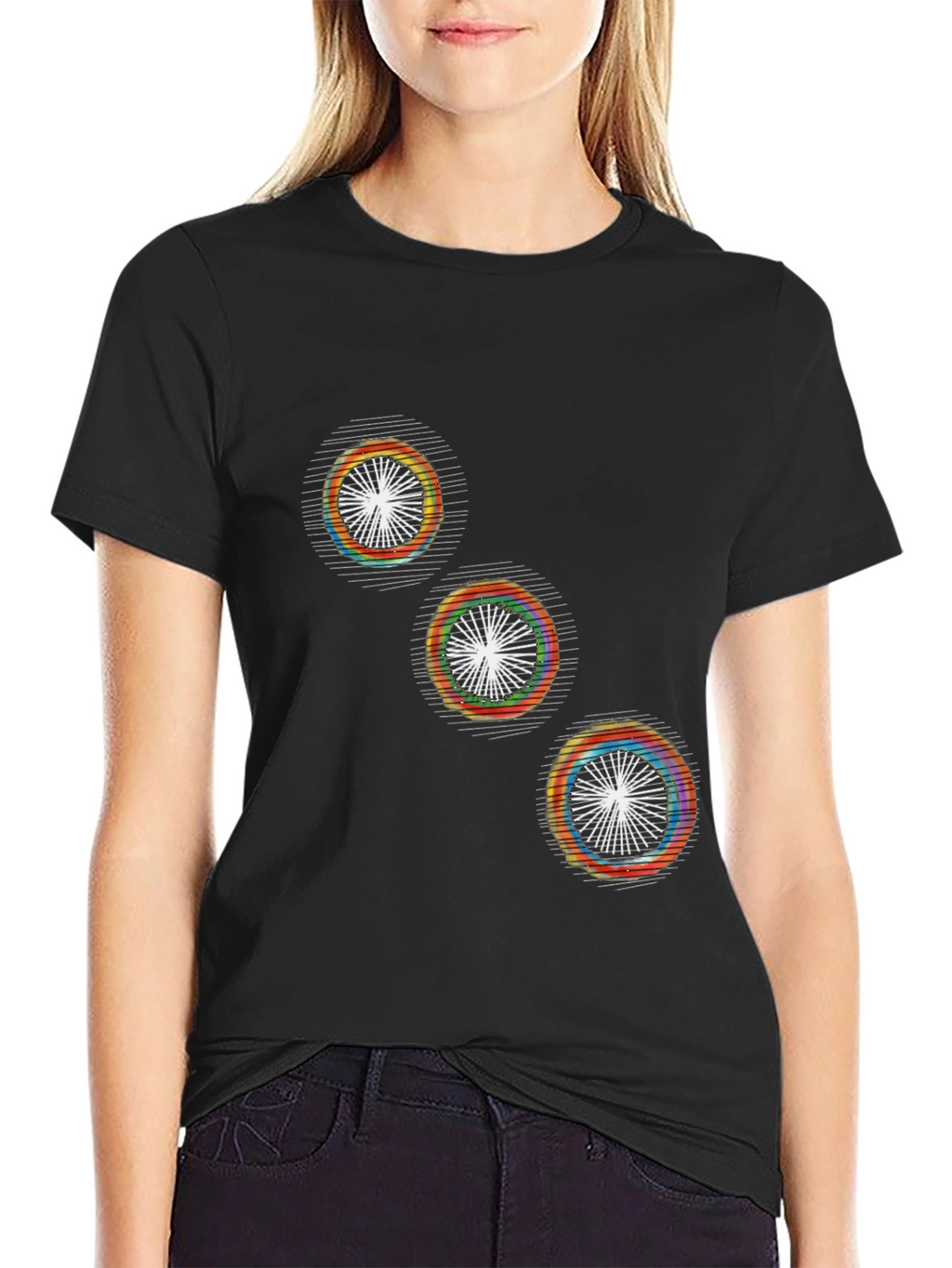 Modern Geometric Graphic Print Black T-Shirt