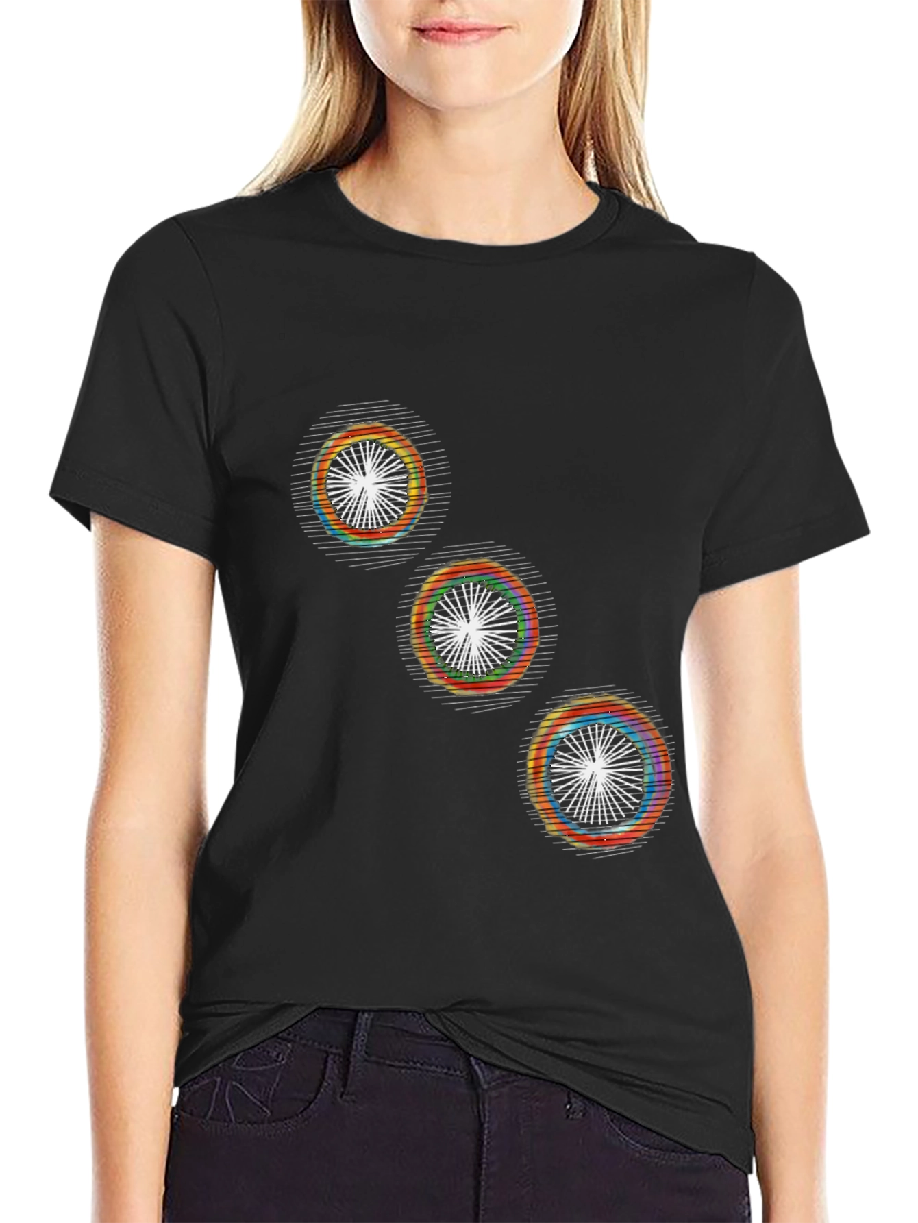 Modern Geometric Graphic Print Black T-Shirt